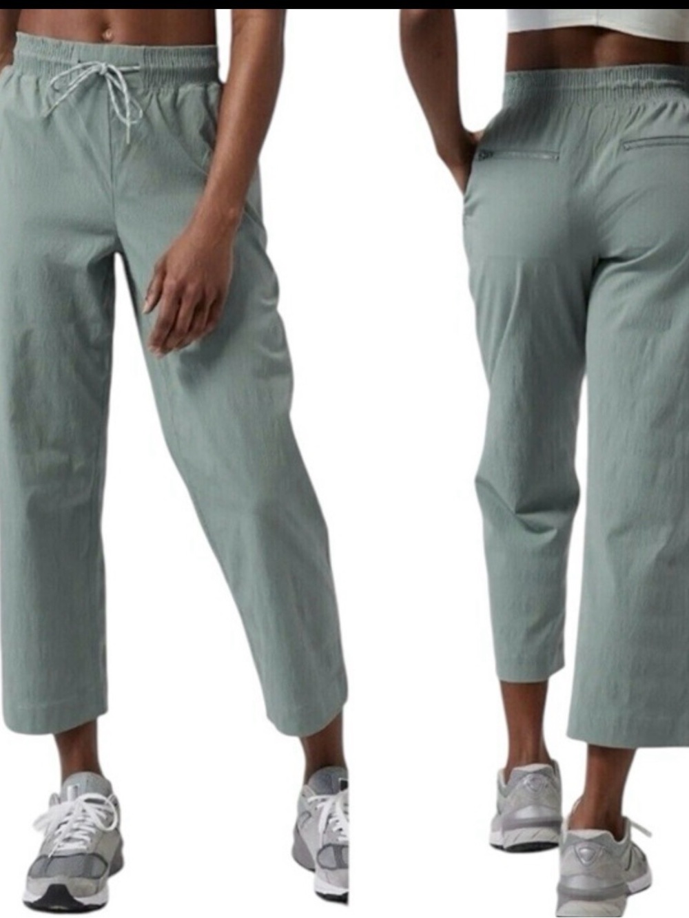 Athleta Trekkie Straight Crop Pants, Sage Green, Size 12 Tall
